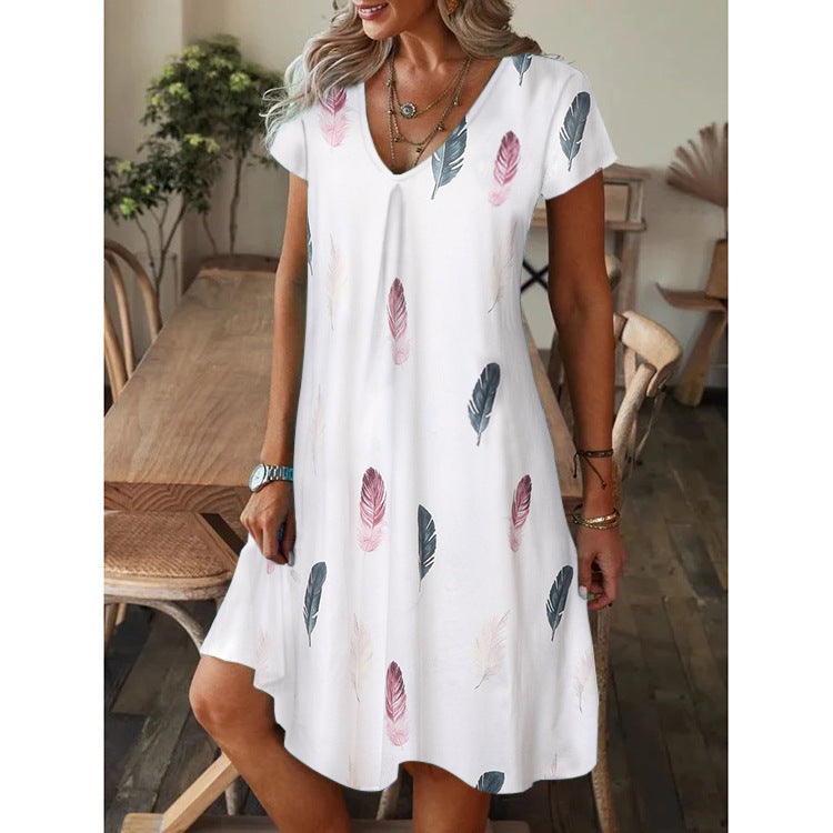 Women's Summer Casual Loose Printed Sleeve Dress Dresses