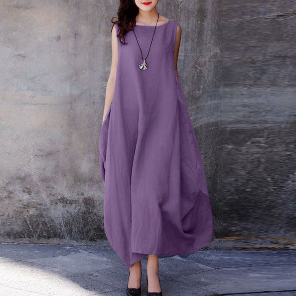 Women's Big Hem Solid Color Round Neck Dresses