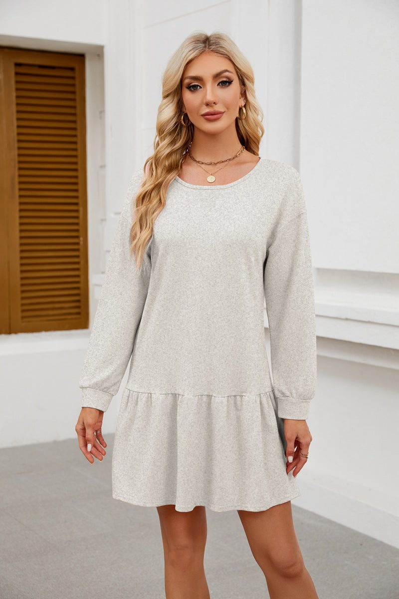 Women's Crisscross Neckline Round Neck Long Sleeve Casual Dresses