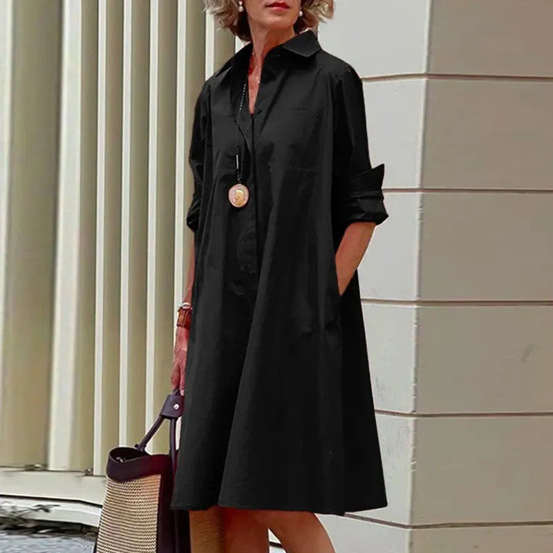 Long Shirt Solid Color Temperament Commute Dresses