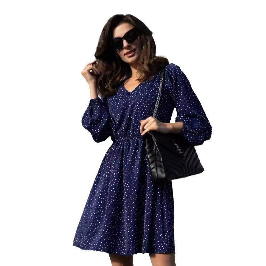 Women's Fashion Long Sleeve Polka Dot Casual Dresses