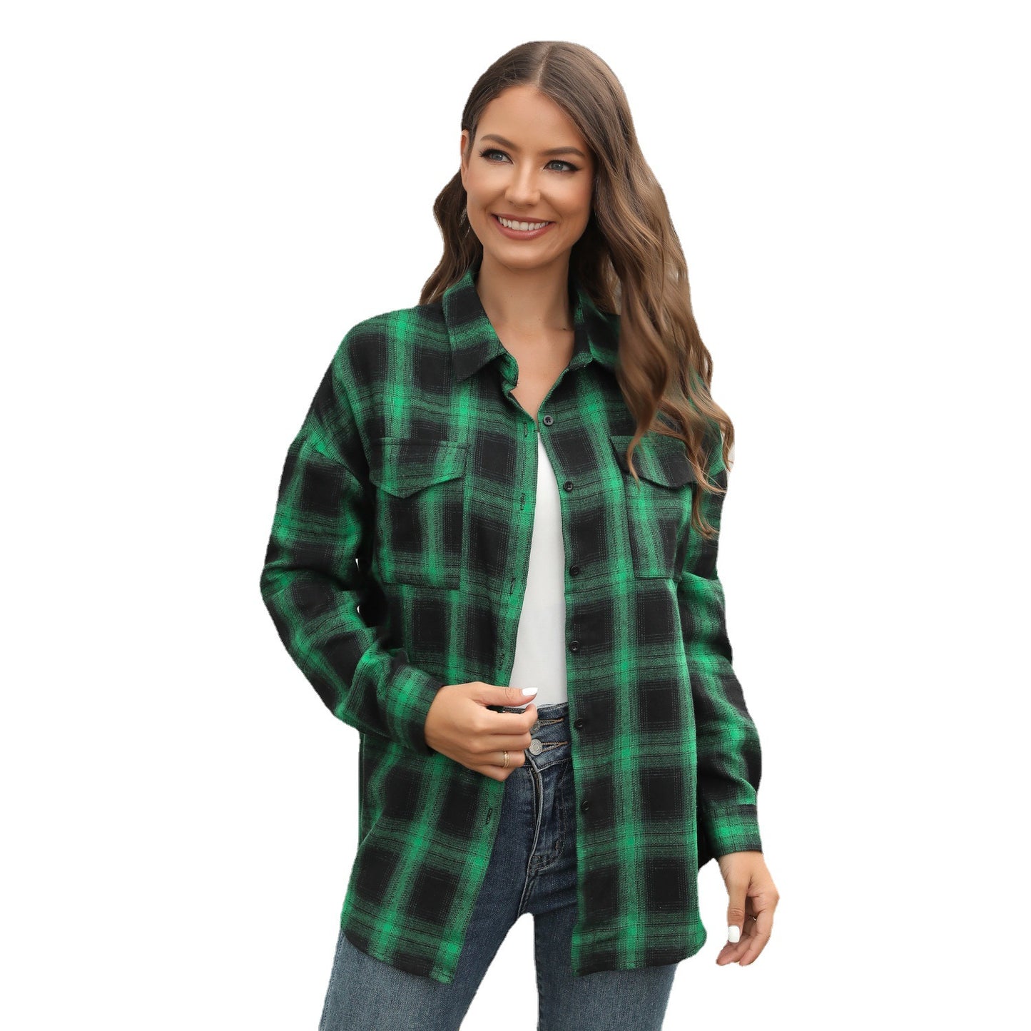 Women's Long-sleeved Plaid Button Shirt With Full Blouses