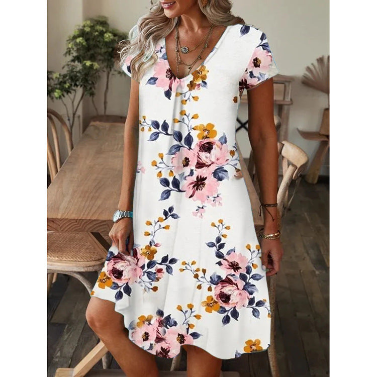 Women's Summer Casual Loose Printed Sleeve Dress Dresses