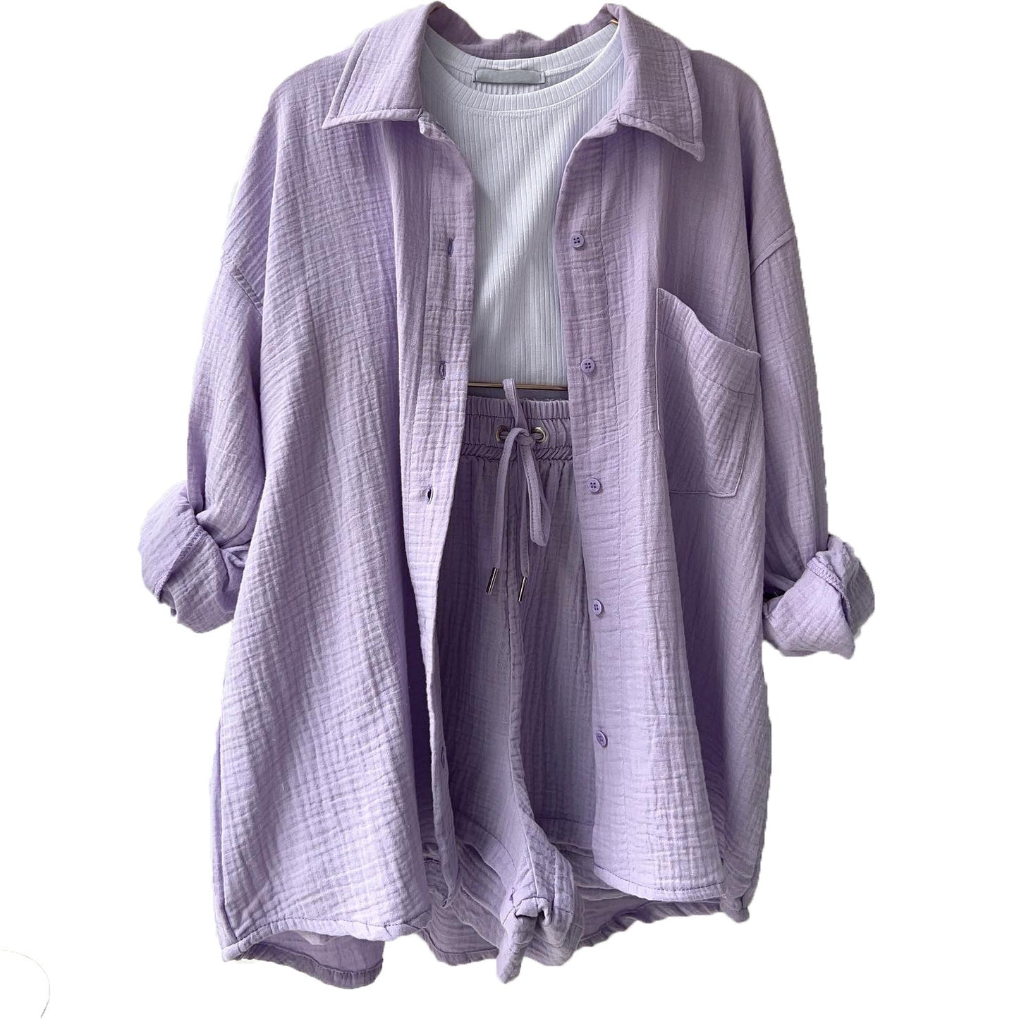 Women's Lapel Long Sleeve Shirt High Waist Drawstring Fashion Suits