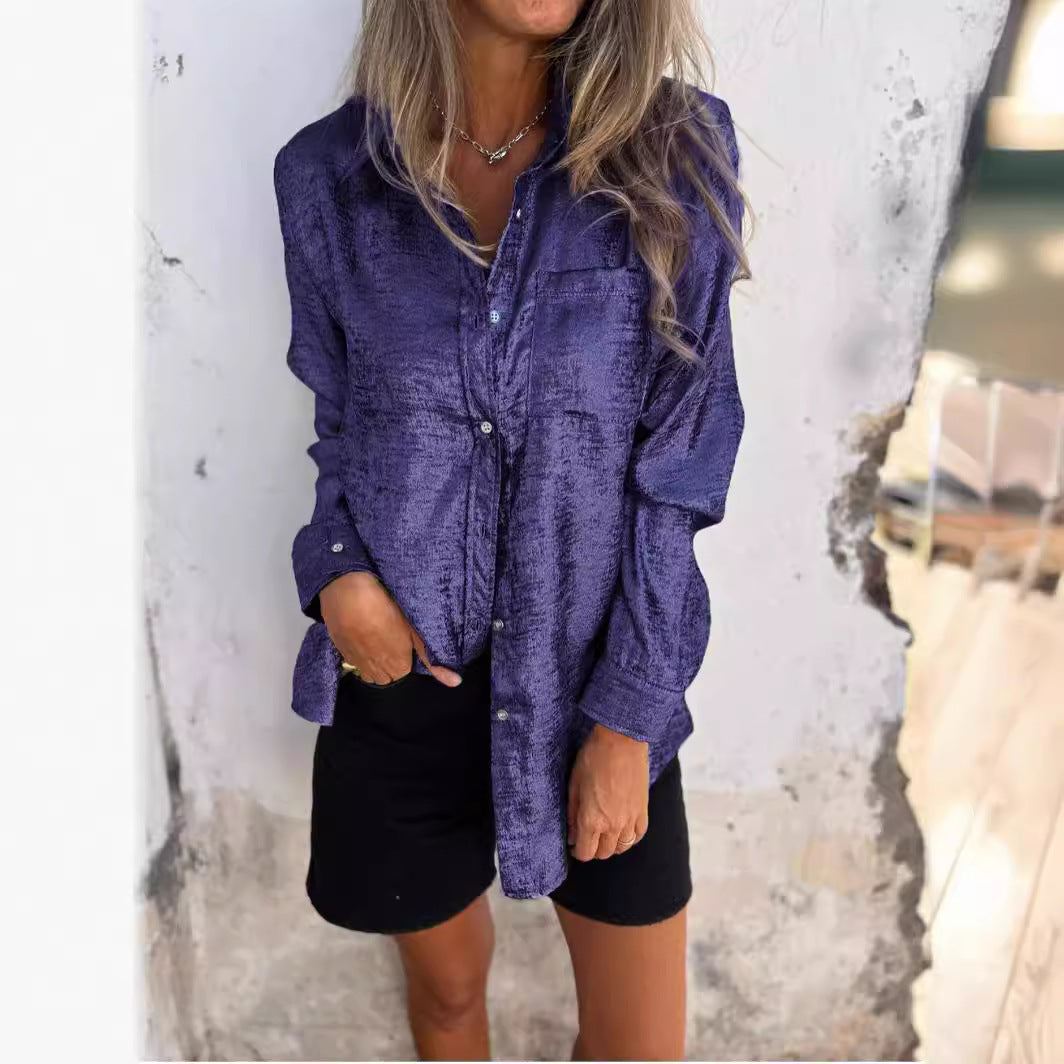 Women's Spring Casual Suede Fashion Polo Collar Blouses