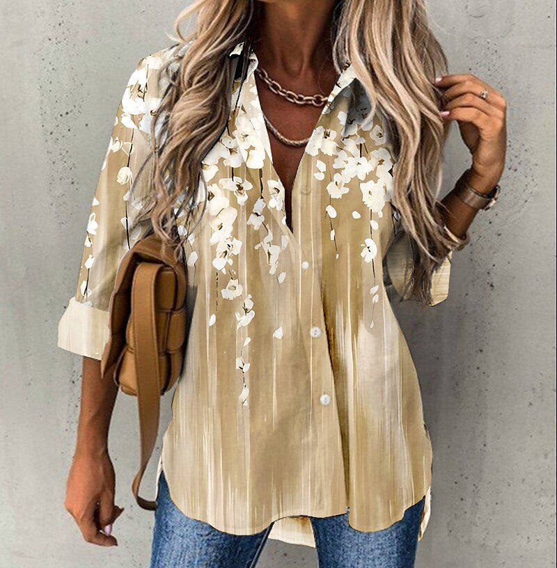 Women's Floral Print Long Sleeve Shirt Blouses