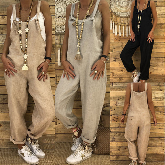 Women's Fashion Casual Loose Suspender Overalls Jumpsuits