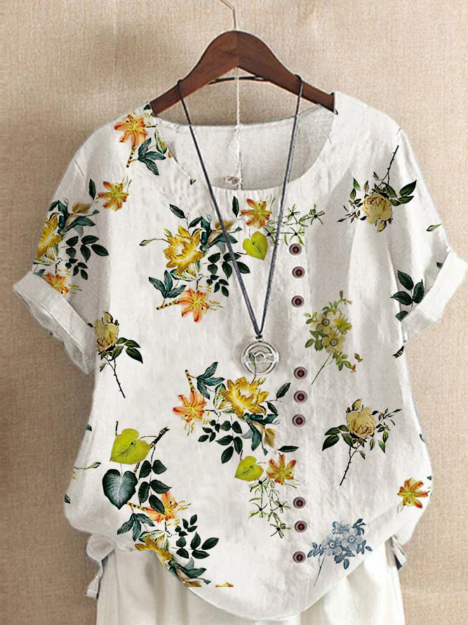 Women's Summer Retro Cotton And Linen Fashion Blouses