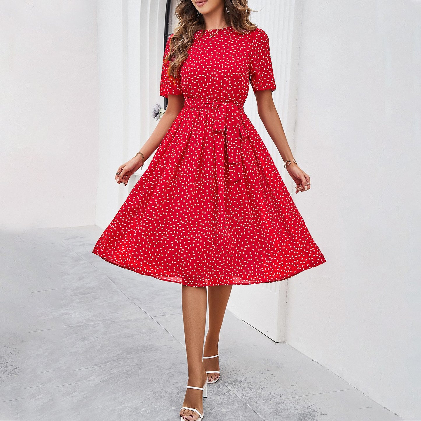 Women's Temperament Leisure Polka-dot Printed Dress Clothing