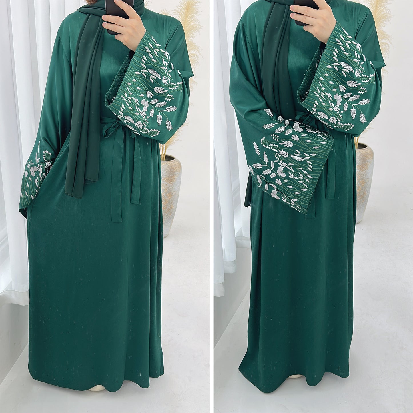 Turkish Embroidered Leaves Elegant Dress Robe Clothing