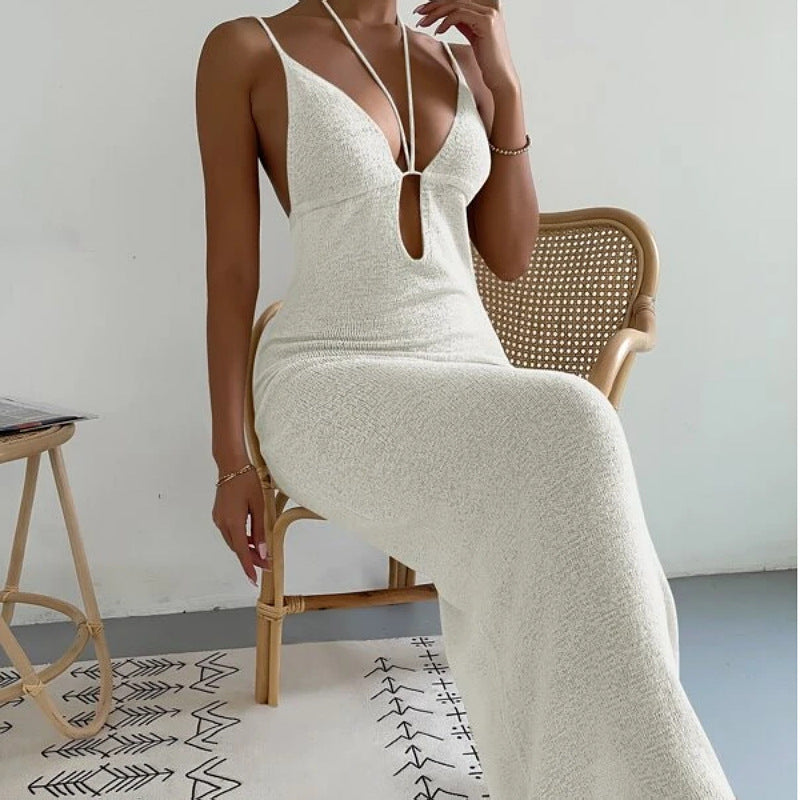 Women's Sexy Cutout Halter Spaghetti Straps Stitching Dress Dresses