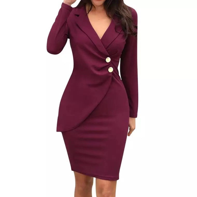 Autumn Hip Base Button Breasted Business Dresses