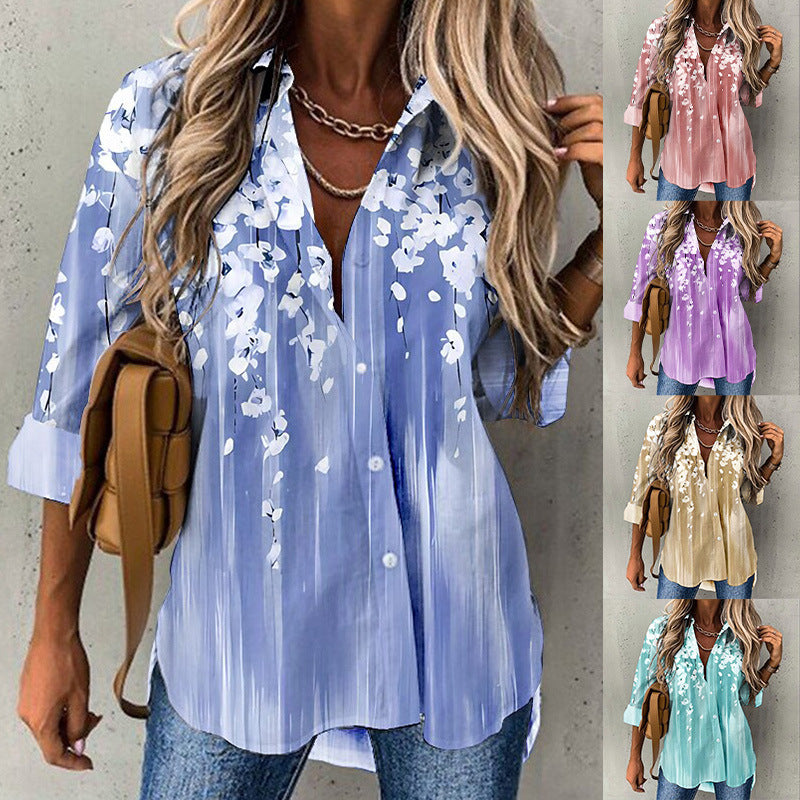 Women's Floral Print Long Sleeve Shirt Blouses