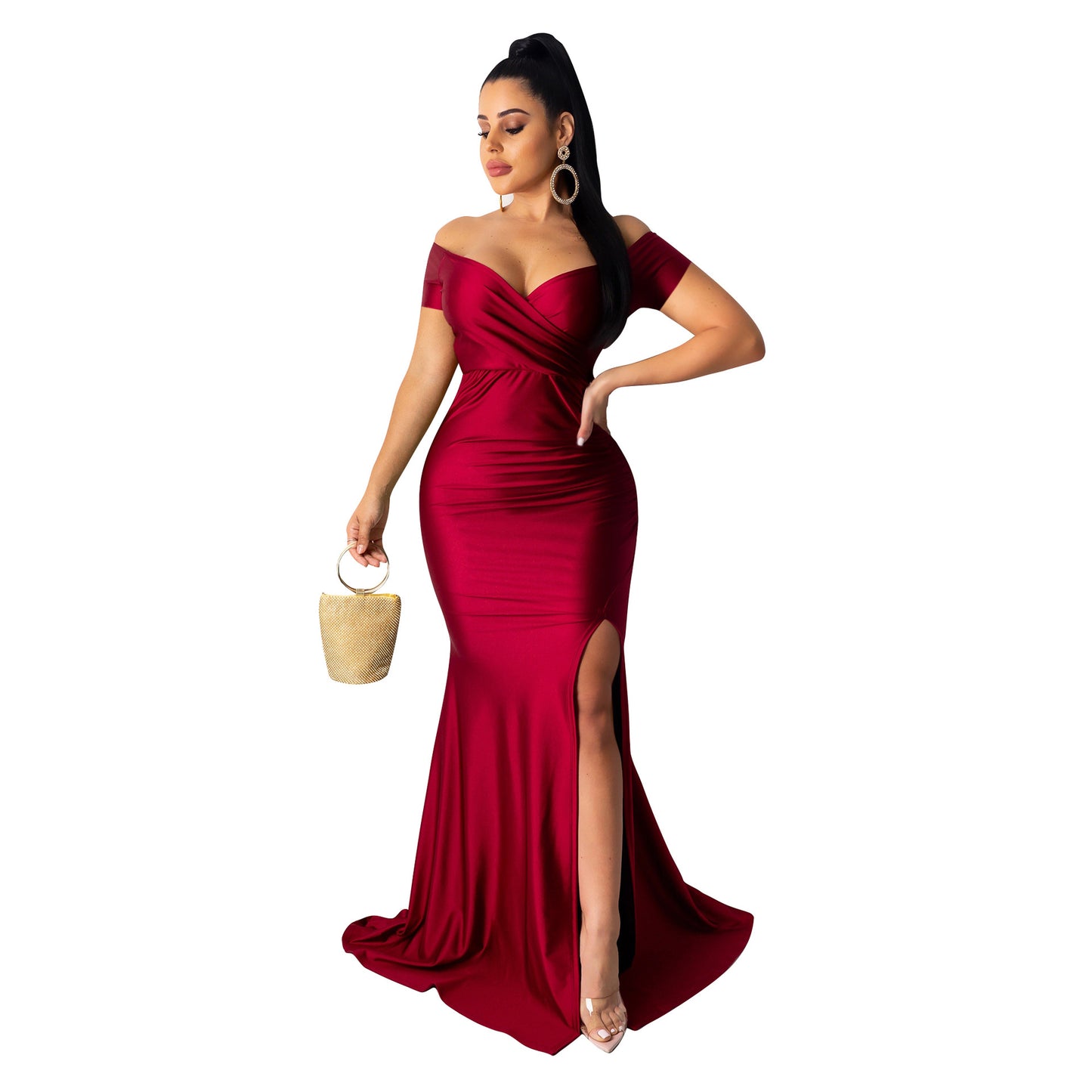 Women's Nightclub V-neck Formal Solid Color Big Sleeve Dresses