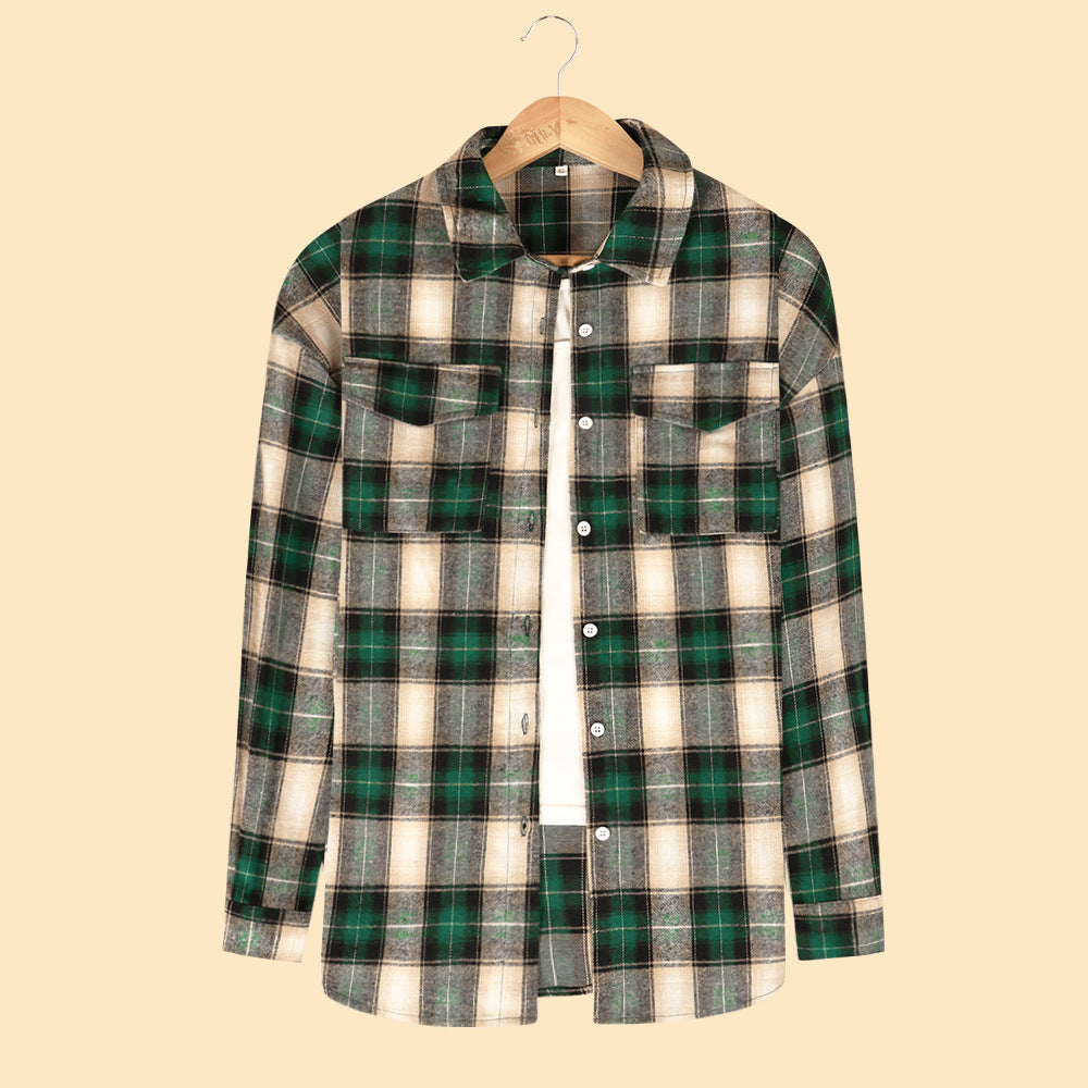 Women's Long-sleeved Plaid Button Shirt With Full Blouses