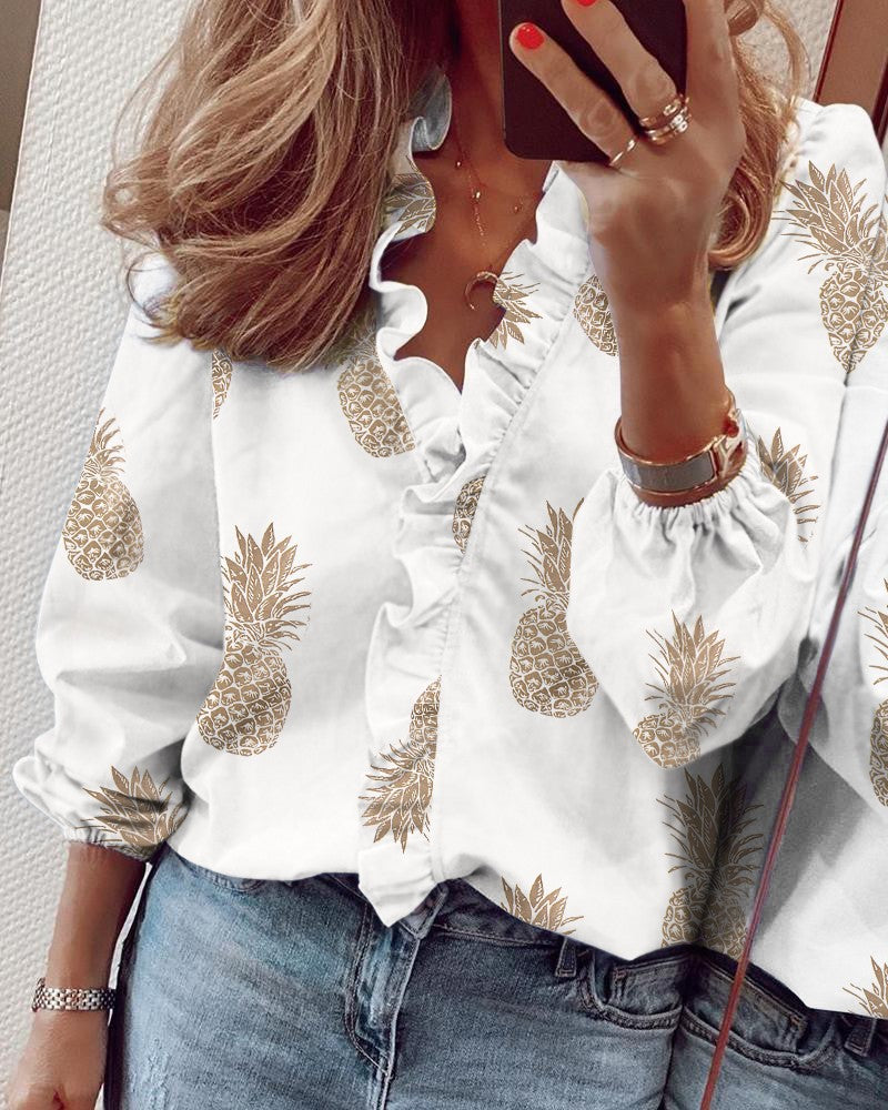 Women's Beautiful Classic Long Sleeve Ruffle Blouses