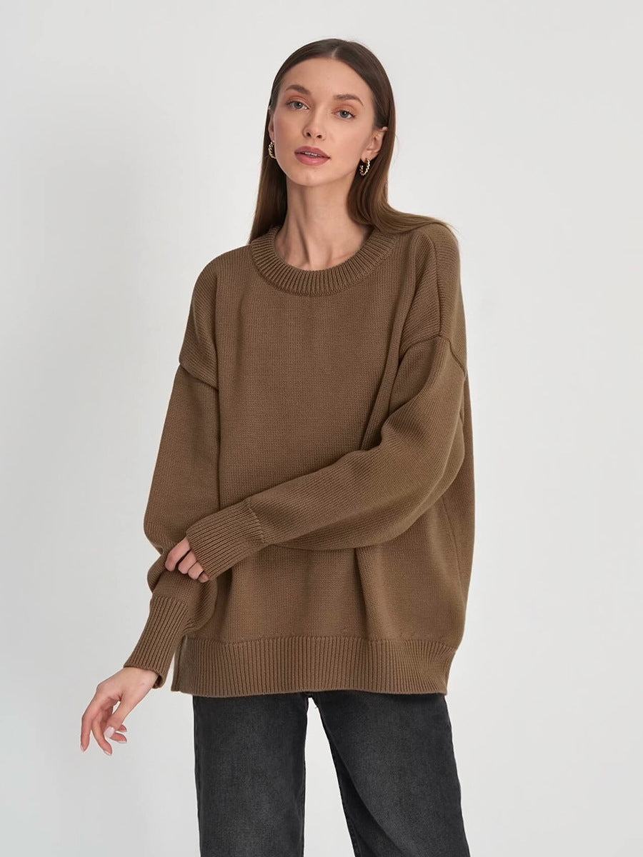 Solid Color Round Neck Temperament Commute Versatile Sweaters