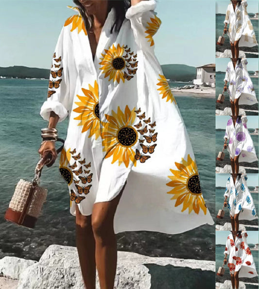 Women's Wear Loose Digital Printing Long Sleeve Dresses