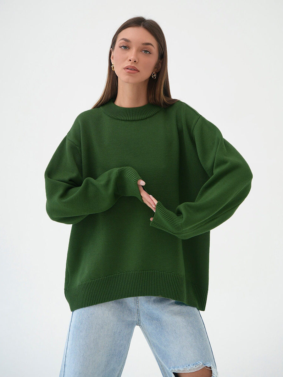 Solid Color Round Neck Temperament Commute Versatile Sweaters