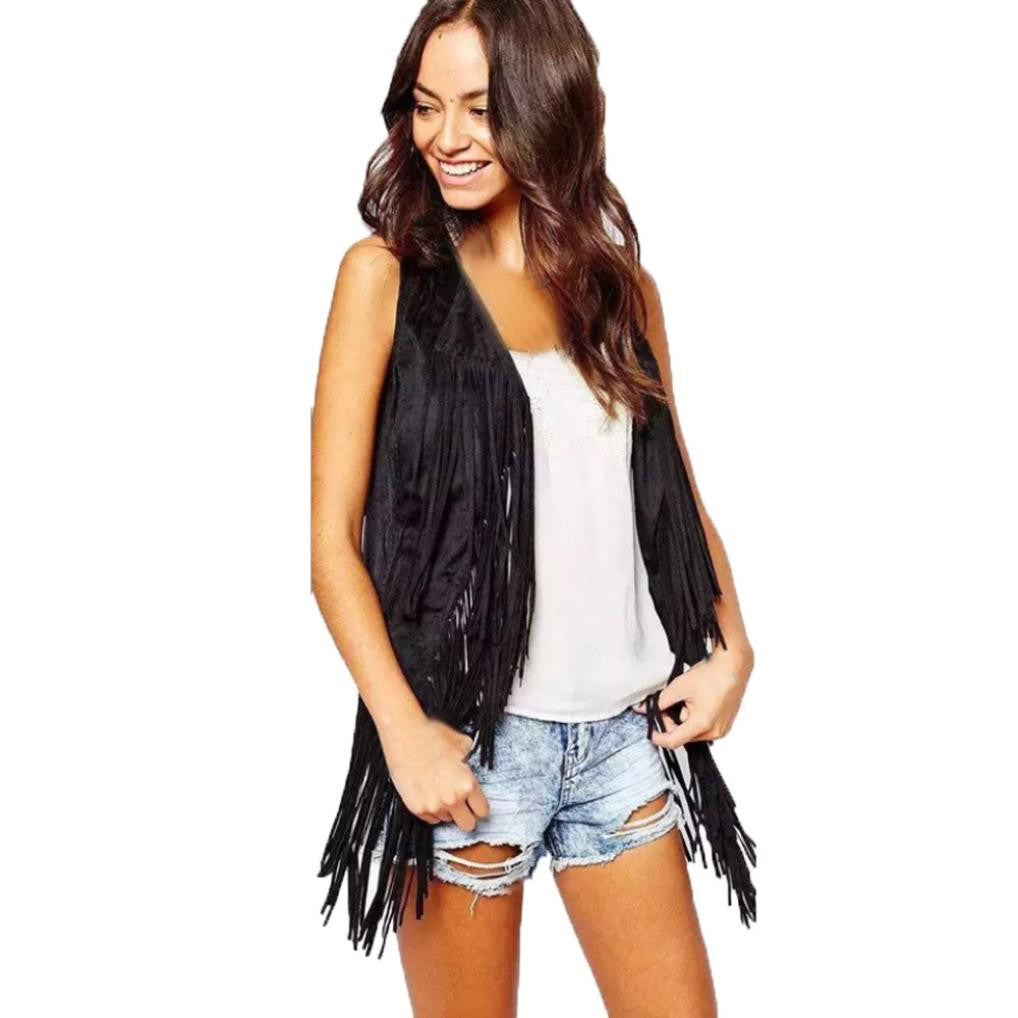 Women's Slouchy Trendy Tassel Suede Mid-length Vests