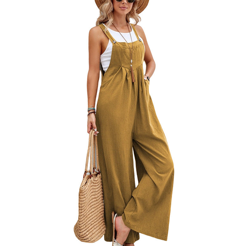 Women's Solid Color Casual Trousers Suspender Pants