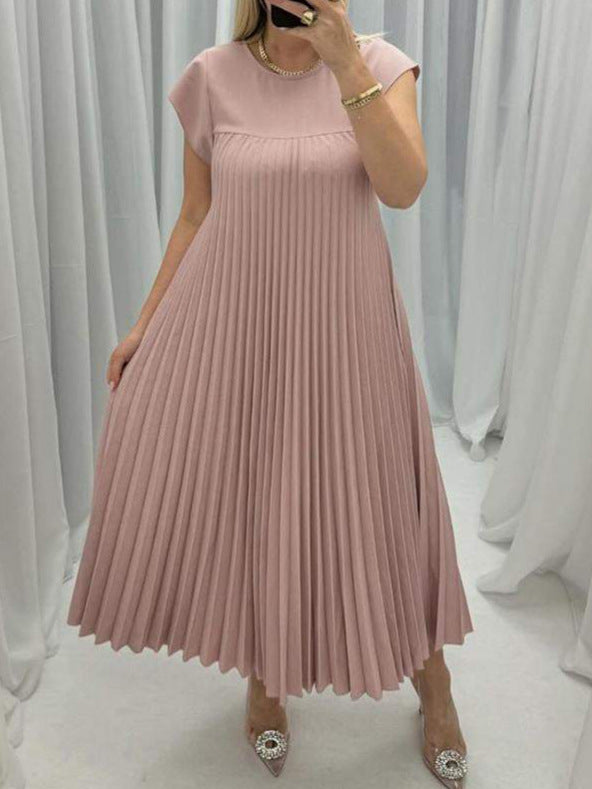 Women's Fashion Round Neck Sleeveless Pleated Dress Dresses