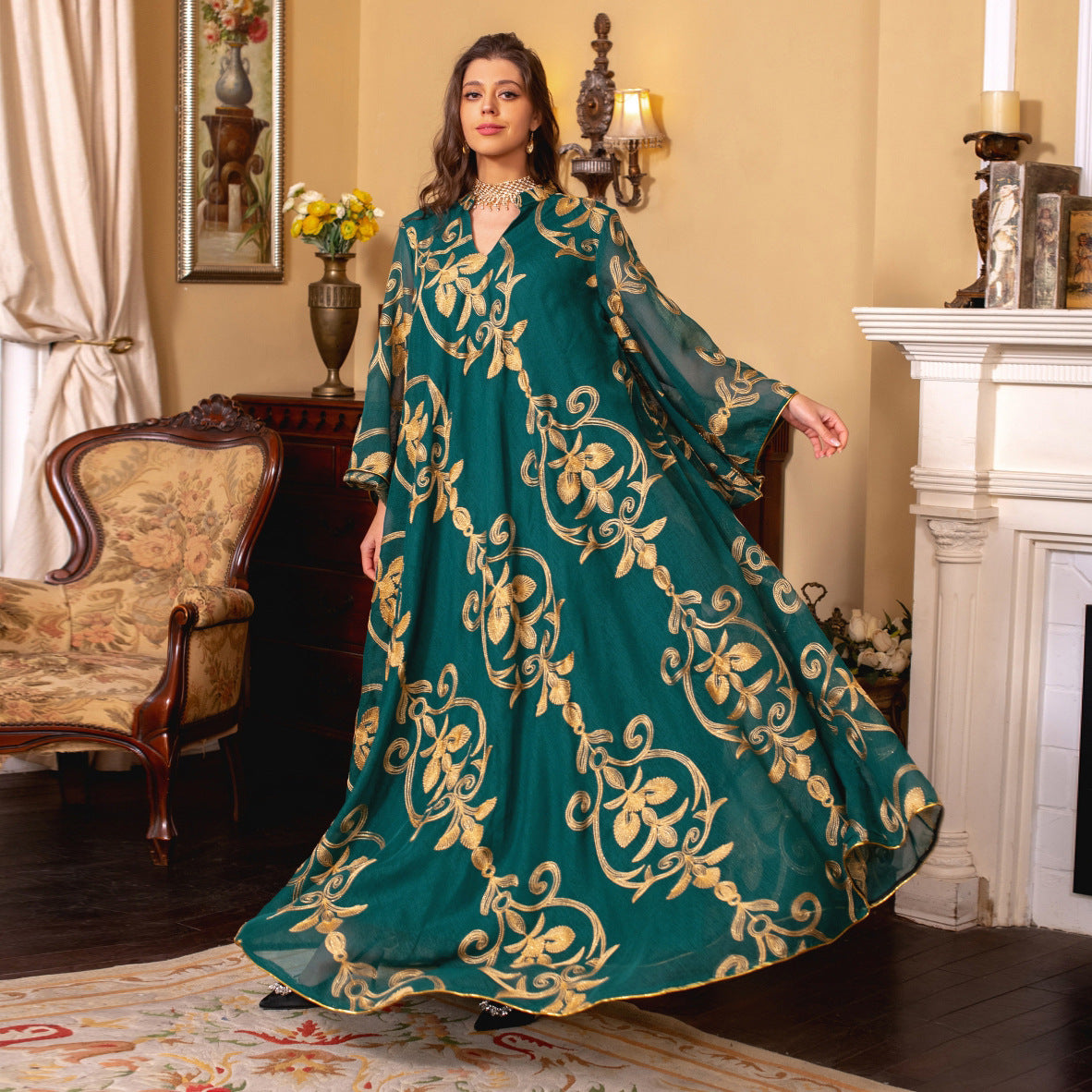 New Arabic Embroidered Mesh Party Dinner Clothing