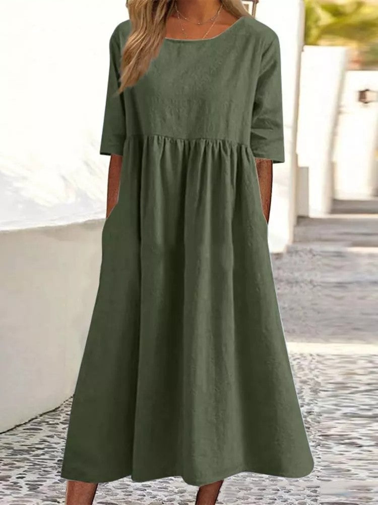 Sleeve Large Casual Loose Long Solid Color Cotton Dresses