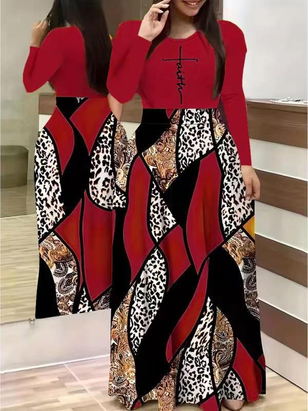 Women's Casual Printed Deep V Long Dress Dresses