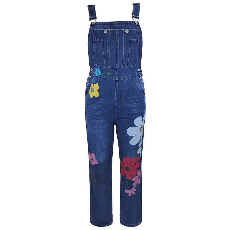 Creative Printed Suspender Large Floral Dungarees Pants