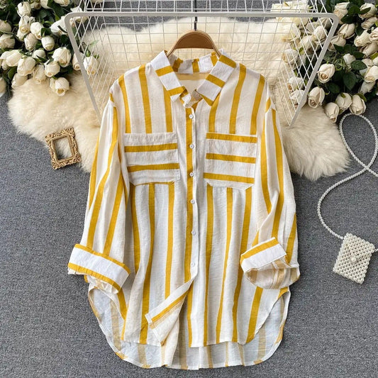 Stripes Shirt Female Korean Style Casual Blouses