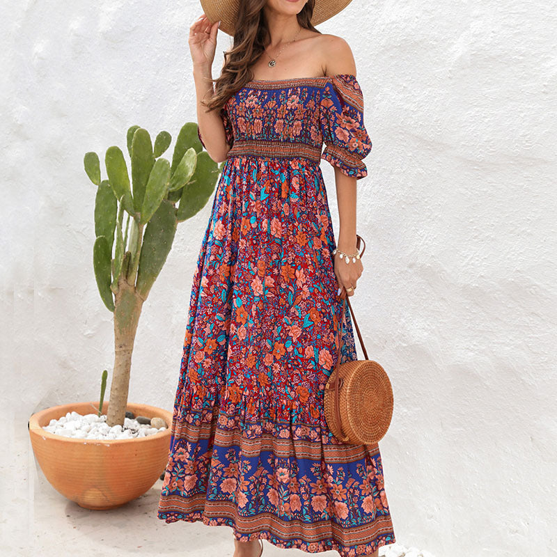 Bohemian Beach Holiday Dress Puff Sleeve Dresses