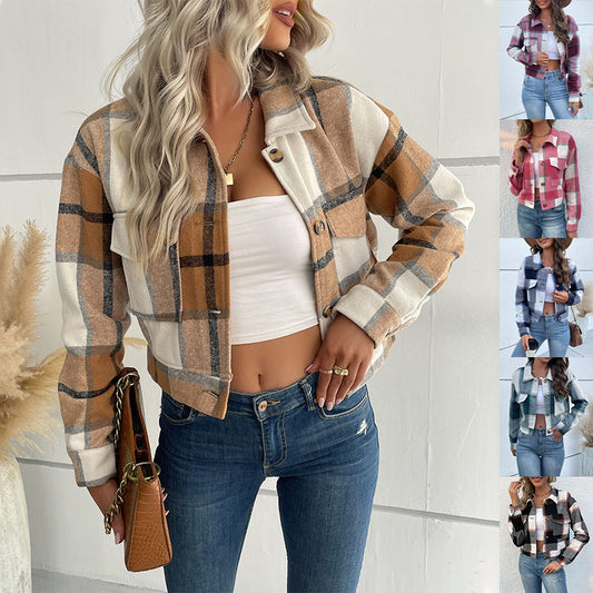 Women's Charming Plaid Long Sleeve Shirt Blouses