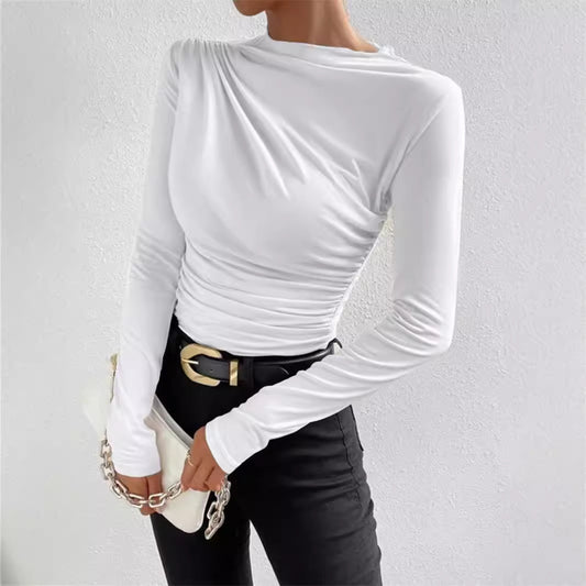 Women's Solid Color Bottoming Shirt Pleated Design Blouses