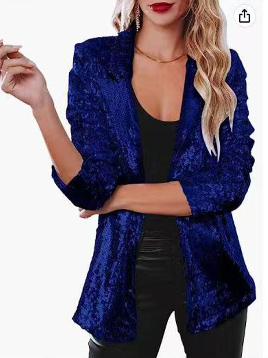 Women's Commute Style Lapel Long Sleeve Sequined Blazers