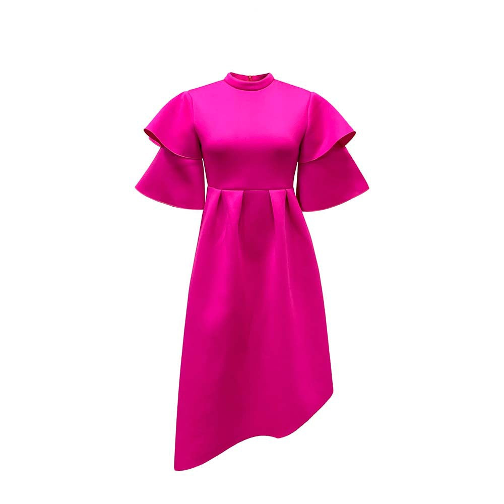 Women's Double-layer Ruffle Sleeve Solid Color Wide Hem Dresses