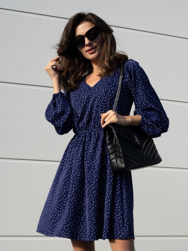 Women's Fashion Long Sleeve Polka Dot Casual Dresses