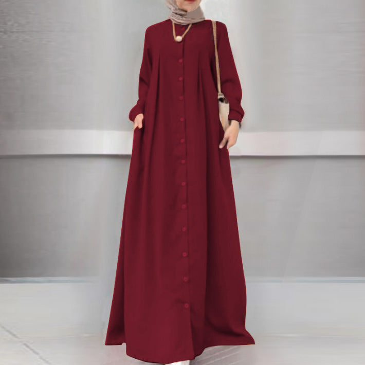 Women's Muslim Long Dress Autumn Loose Temperament Commuter Dresses