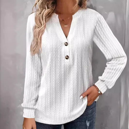 Women's Long Sleeve Stitching Button Design Solid Blouses