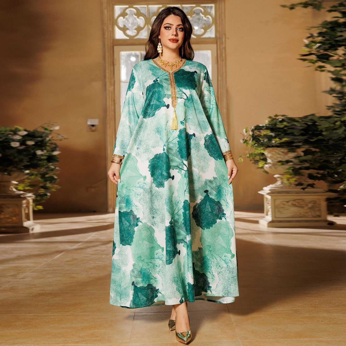 Women's Robe Muslim Hot Drilling Fashion Printed Clothing