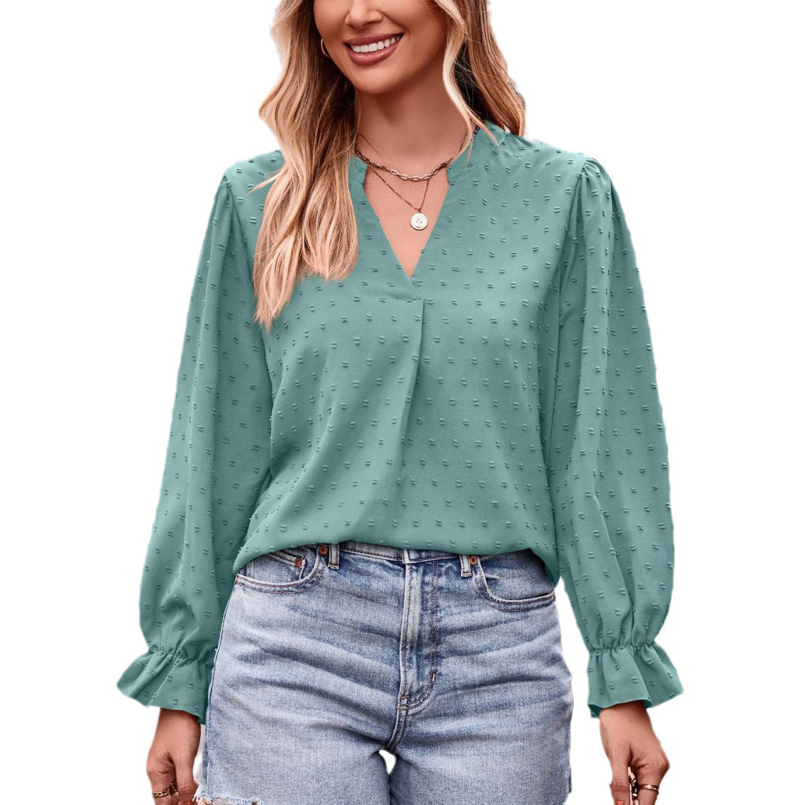 Women's Autumn Jacquard T-shirt Loose Long Sleeve Blouses