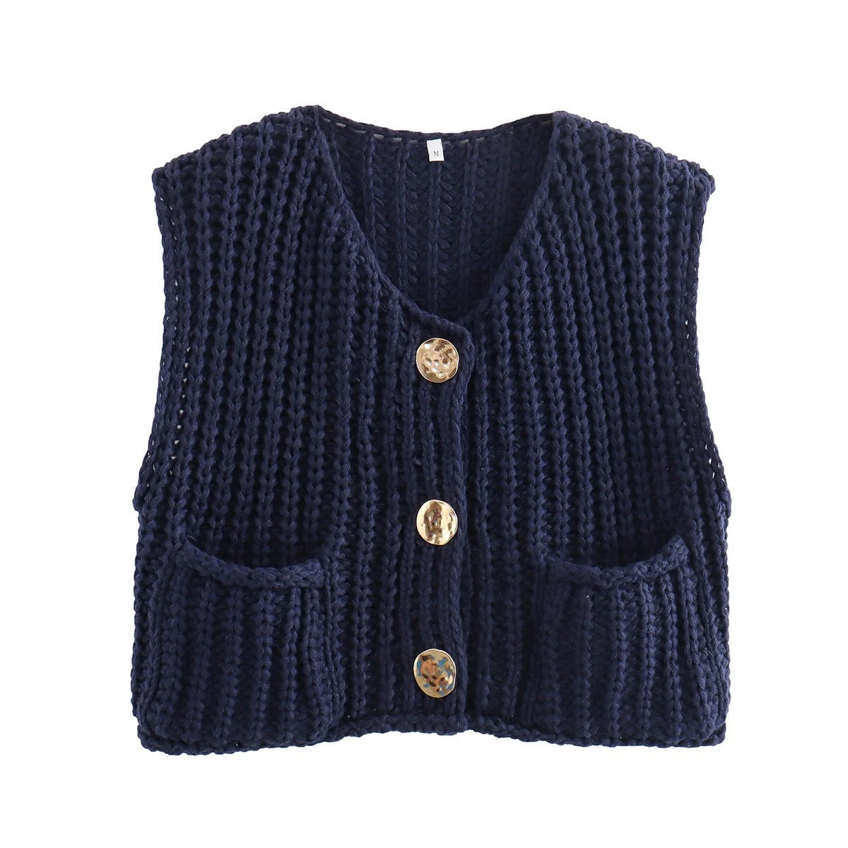 Women's Fashion Pocket Sleeveless Knitted Waistcoat Vests