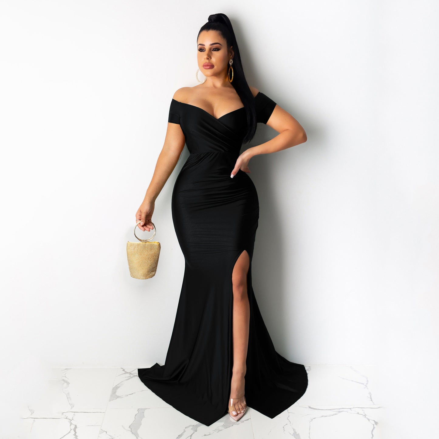 Women's Nightclub V-neck Formal Solid Color Big Sleeve Dresses