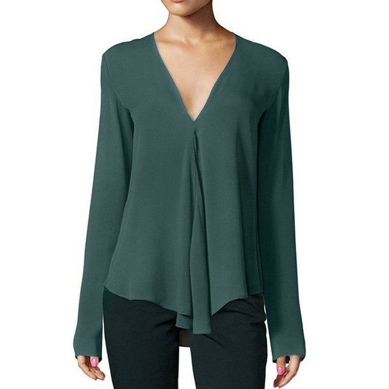 Women's Bottoming Shirt Large Long-sleeved Chiffon Blouses