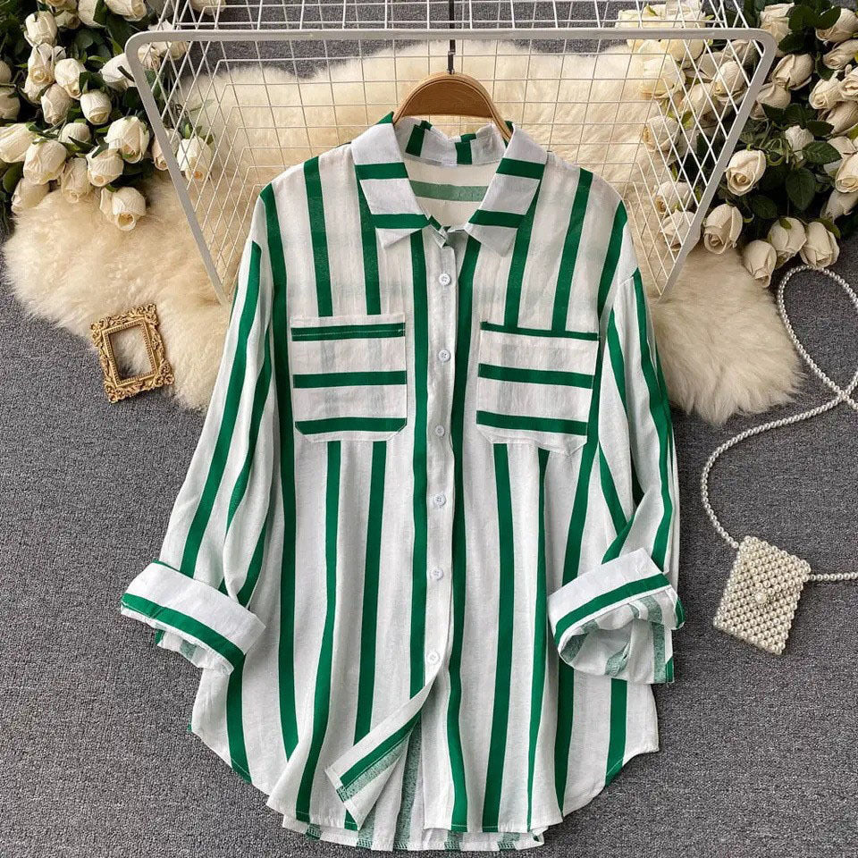 Stripes Shirt Female Korean Style Casual Blouses