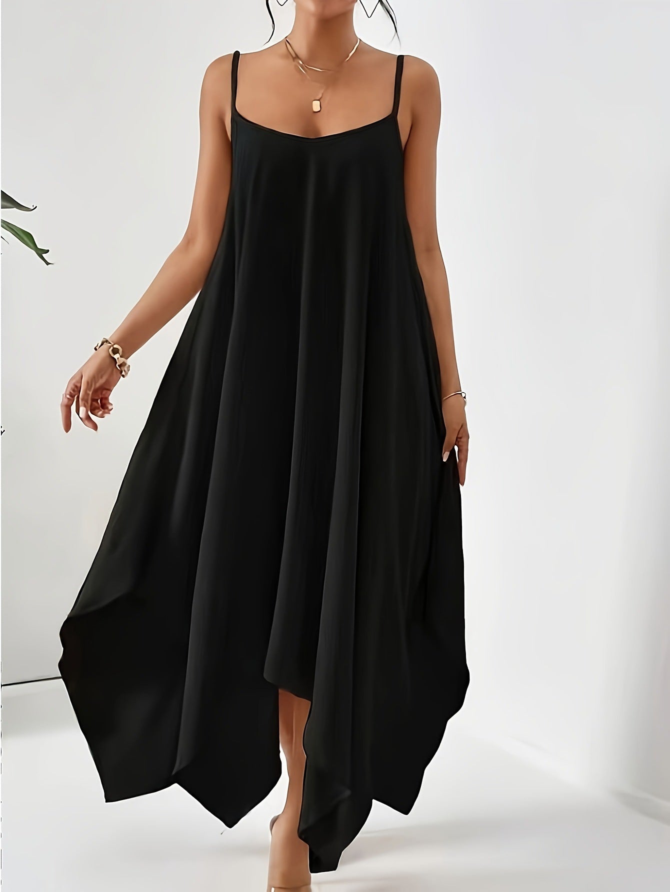 Women's Summer Fashion Solid Color Strap Backless Irregular Sleeveless Dresses