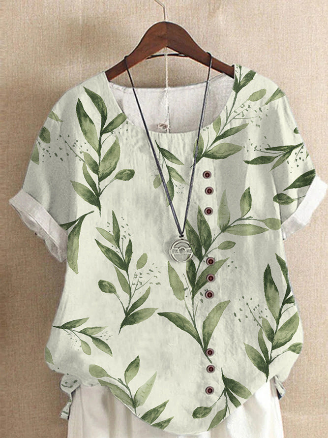 Women's Summer Retro Cotton And Linen Fashion Blouses