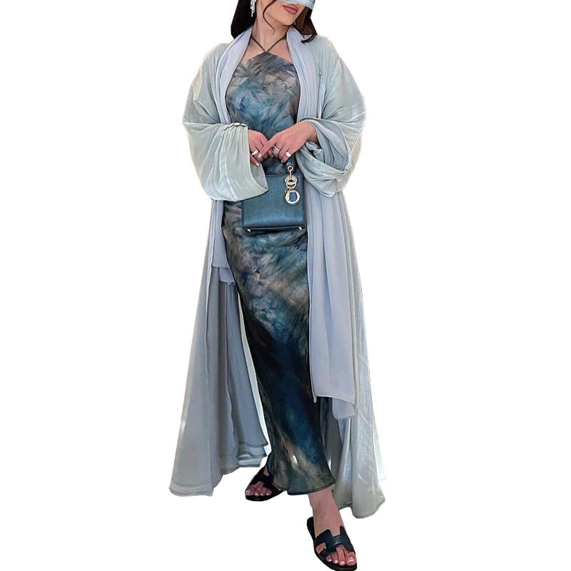 Women's Muslim Robe Outerwear Bright Silk Dress Clothing