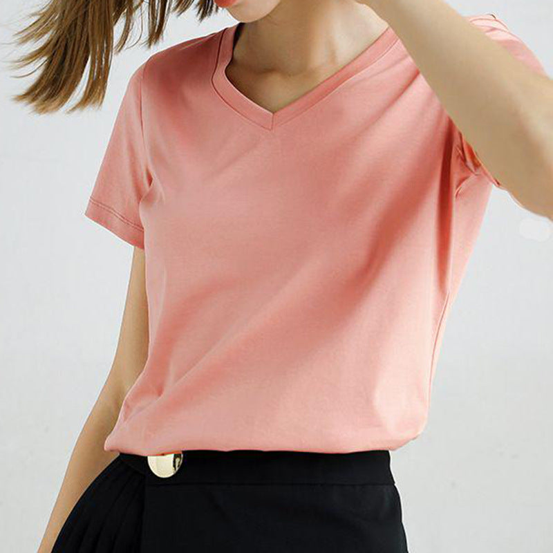 Women's Solid Color Simple Thin Short-sleeved T-shirt White Blouses