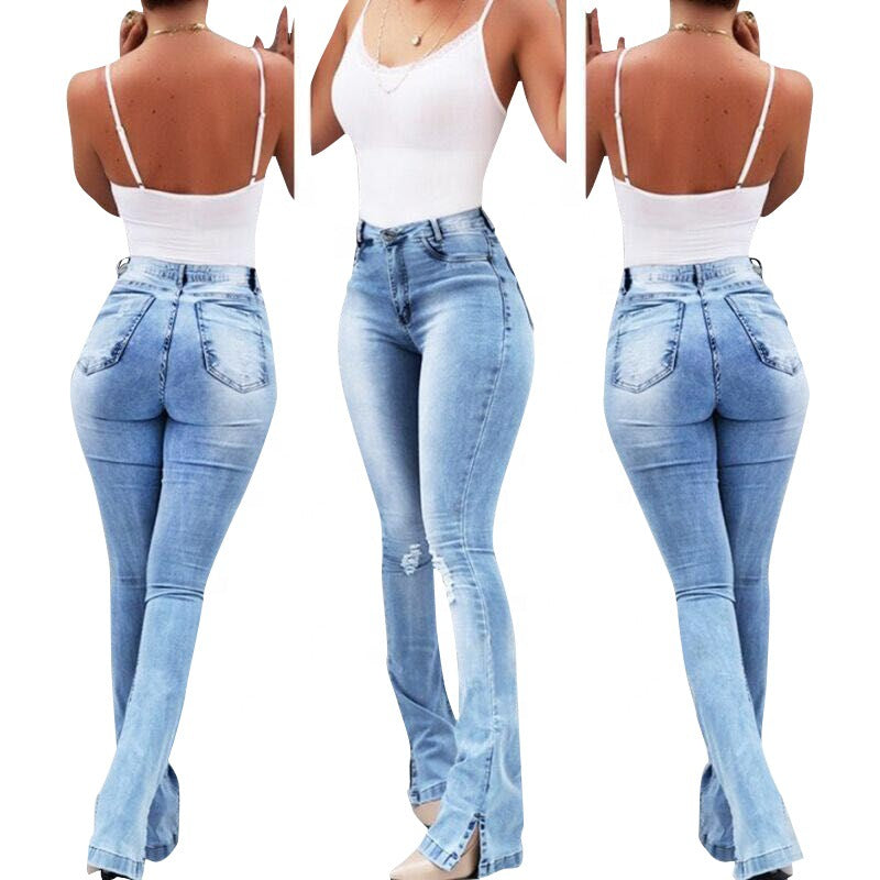 Women's Stretch Flared High Waist Trousers Jeans